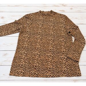 Kim & Co Leopard Print Slinky Stretch Jersey Top Animal Print Y2K Women's L 1168